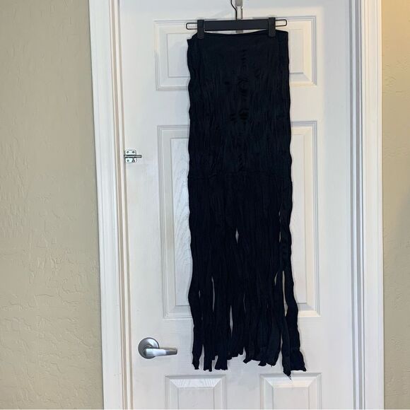 Zara Wrinkled Effect Maxi Skirt with Fringing Black Size Small - Picture 3 of 16